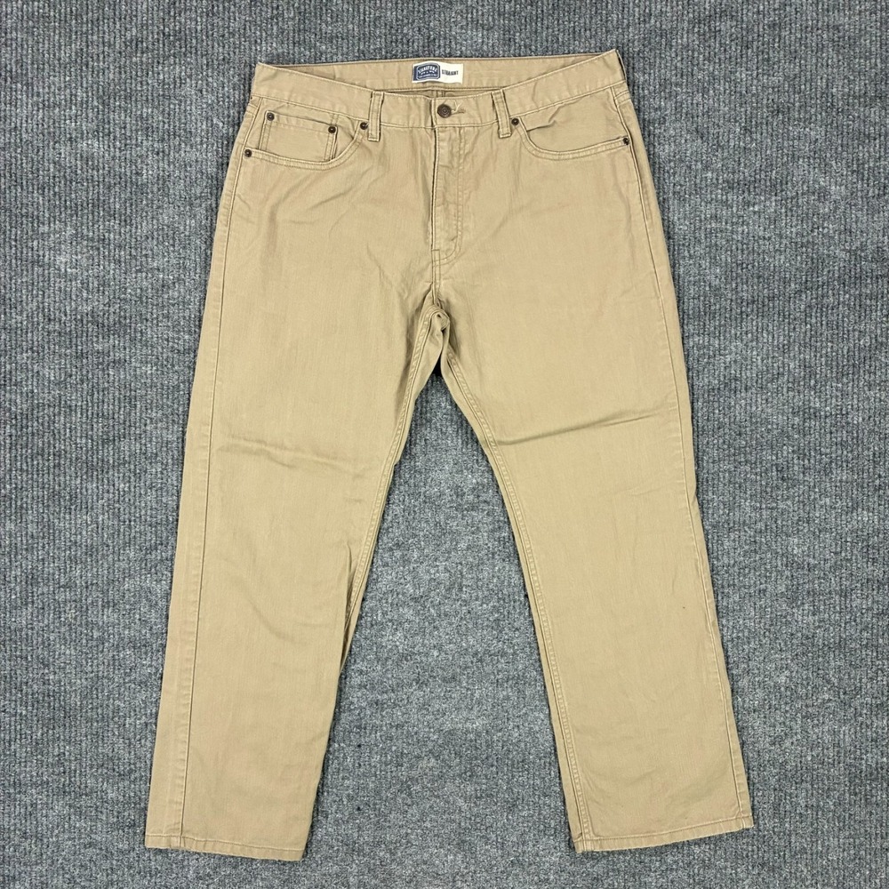 Signature Levis Strauss Jeans Mens 36x30 Khaki Straight Leg Cotton Zip-Fly Denim
